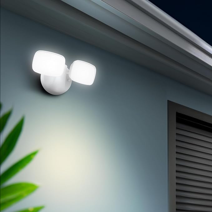 Feit Electric LED Security Light Outdoor, 28W LED Waterproof Flood Light, 2 Head, Wall Mount, Switch Operated, 2000 Lumens, 5000K Daylight, 50,000 Hour Lifespan, White, S9DFL/850/WH