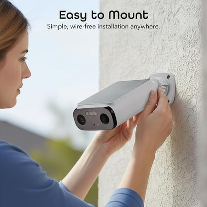 Geeni Falcon Smart Solar Battery Camera 2K+ – Outdoor Camera Wireless, Weather Resistant with Solar-Powered Battery, Motion Alerts, Color Night Vision, Two-Way Audio — 1-Pack, White