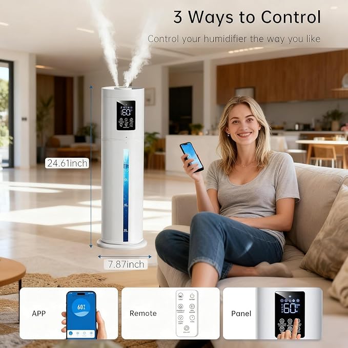 2.1Gal/8L Smart Humidifier Large Room, Top Fill Humidifiers for Bedroom with Diffuser, 7 Color Lights,16H Timer, Auto Mode, APP Remote Control, 4 Levels Cool Mist Air Humidifier for Plants Home