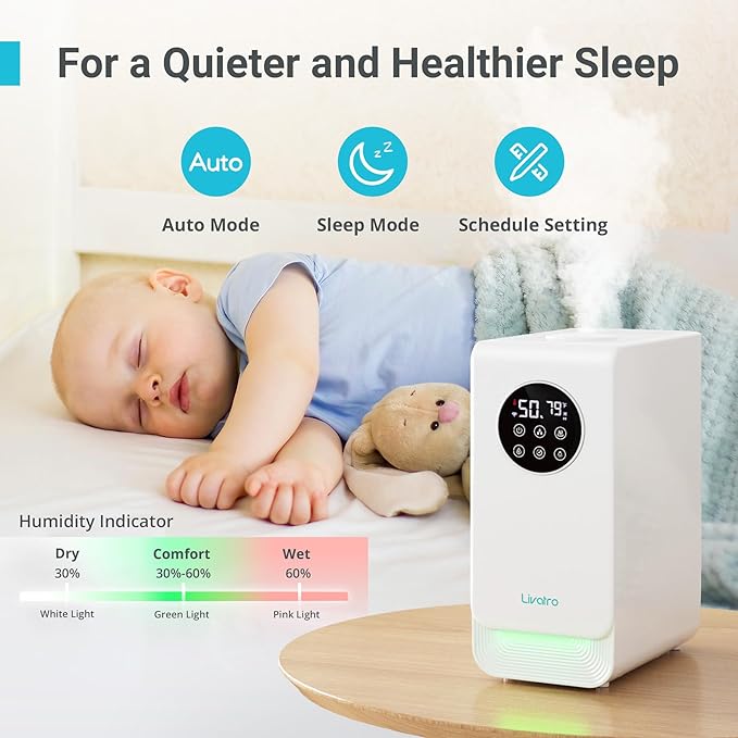 Livatro 6L Smart Humidifier for Large Room, Warm & Cool Mist with Top Fill Design, Alexa & App Control, Essential Oil Compatible, Ideal for Bedroom and Plants