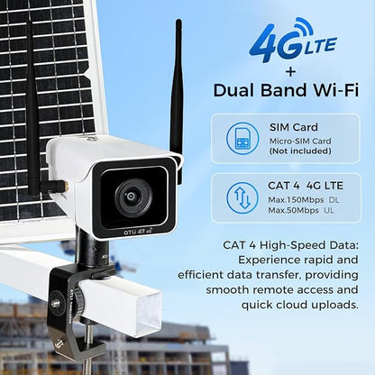 ATLI 4G LTE 4K Time Lapse Camera Dual Band WiFi Construction Outdoor 8MP UHD Resolution 110°Wide Angle App Control Live Preview Remote Access IP67 Weatherproof Pre-Installed 512GB Memory Card