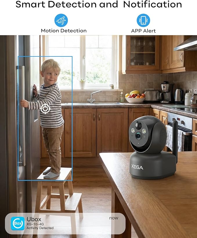 Xega 4G Cellular Security Camera Indoor Wireless, 2K PTZ No WiFi Camera for Home/RV/Travel/Pet/Baby with Phone App, Battery Powered Motion Detection Cloud/TF Built-in SIM Card(Subscription Required)