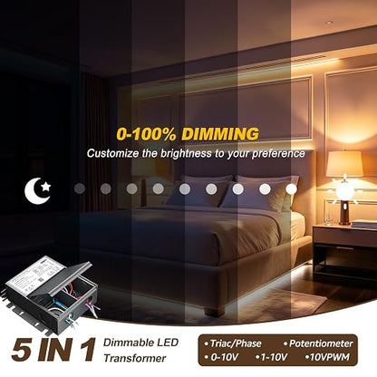 UL Listed 150W 24V 5-in-1 Dimmable LED Driver, Universal Power Supply for TRIAC/Phase, 0-10V, 1-10V, PWM, Potentiometer Dimmers, for LED Strip Lights, Panel, Landscape Lighting, cUL/Class2/ClassP