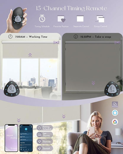 Graywind Motorized Roller Shade 100% Blackout Work with Alexa Google Waterproof Vinyl Fabric Remote Control Hardwired Window Shades Window Blinds, Customized Size (Vinyl - Beige)