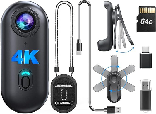 BOBLOV W4 4K Mini Body Camera, Wearable 64GB Camera with 360°Rotatable Clip & Magnetic Clip, 120 Minutes for recording, Easy to Use and Take for Lecture, Traveling, Pet Walking and Outdoors Activities