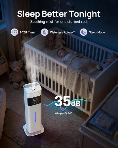 Humidifier Large Room, 2.1Gal/8L Cool Mist Humidifiers for Bedroom 500 sq ft, Humidifiers for Home with Essential Oil Diffuser, Top Fill Quiet Humidifier for Baby Nursery Office Plants, White