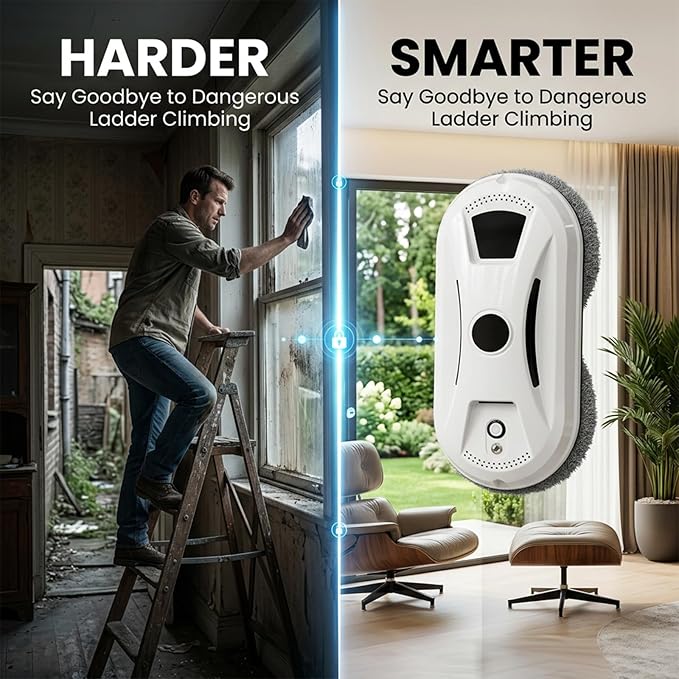 SakerPlus Automatic Smart Window Cleaning Robot, Dual Spinning Mop Pads, AI Smart Path, Remote Control, 20-Min UPS Backup, 90W Suction Cleaner for Windows, Glass, Walls & Tile