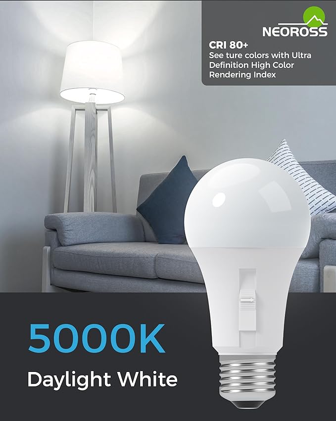 Upgraded Timer Light Bulb, 100W Equivalent A19 LED with 12/9/6/3H Auto Off or Always-On Mode, 11W 5000K Daylight, 1200LM, E26 Base, No App/WiFi Needed, Indoor Outdoor Security Light, 4 Pack