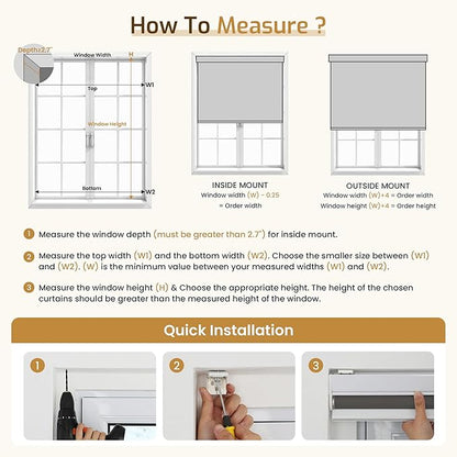 Grandekor Motorized Roller Shade with Remote Control,Motorized Blinds100% Blackout Electric Shades, Cordless Window Blinds Shades for Bedroom Living Room Office,Dark Grey,W34 xH72