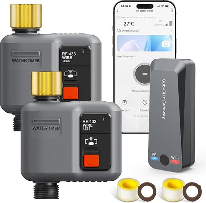 WiFi Water Timer for Garden Hose(2 Valves+1 WiFi Hub)，WiFi Hose Timer