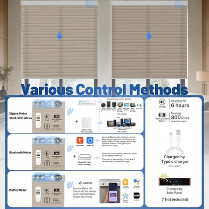 Motorized Cellular Shades with Remote, Light Filtering Smart Cellular Shades Compatible with Alexa, Honeycomb Window Blinds for Bedroom Home Office, Custom Size, Half Shading Golden Brown