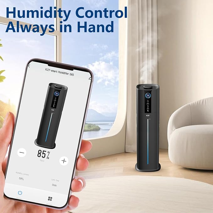 KZF 9L Smart Humidifiers for Bedroom Large Room, 2.3Gal Cool Mist Top Fill Diffuser App & Remote Control, 3 Mist Modes, Quiet Humidifier for Home Office Plant (App Control, Black)