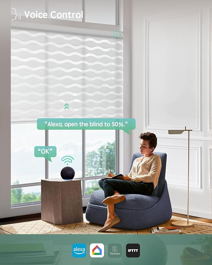 Yoolax Motorized Blinds with Remote, Zebra Shades for Indoor Windows, Room Darkening Smart Blinds with Voice Control, Compatible with Alexa Google Home, APP Control, Custom Size, Beige