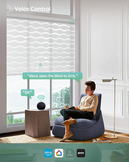 Yoolax Motorized Blinds with Remote, Zebra Shades for Indoor Windows, Room Darkening Smart Blinds with Voice Control, Compatible with Alexa Google Home, APP Control, Custom Size, Beige