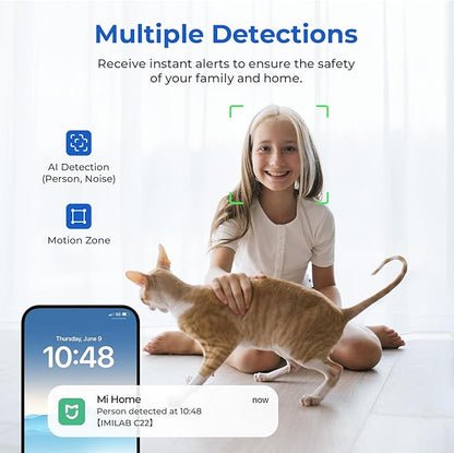 IMILAB C22 3K Security Indoor Camera, 360° View Home Camera with Color Night Vision for Baby/Pet Monitor, Plug-in 2.4Ghz WiFi 6 Inside Cam, 2-Way Audio, AI Detection, Local/Cloud Storage(White)