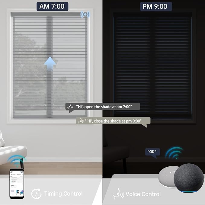 Motorized Sheer Shades with Remote, Automatic Dual-Layered Shades for Windows, Smart Light Filtering Blinds Compatible with Alexa, Custom Size (Room Darkening Gray)