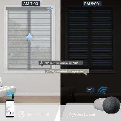 Motorized Sheer Shades with Remote, Automatic Dual-Layered Shades for Windows, Smart Light Filtering Blinds Compatible with Alexa, Custom Size (Room Darkening Gray)