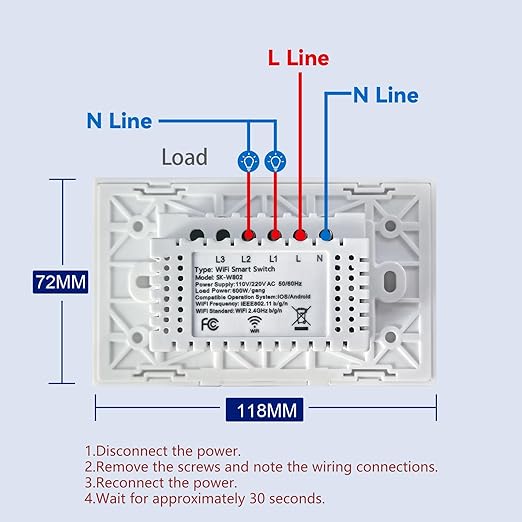 WiFi Smart Light Switch 4.65 X 2.83 X 1.34 Inches,2-Button,2.4GHz Wi-Fi Touch Switch,Neutral Wire Required,Work with Smart Life/Tuya App and Alexa,White