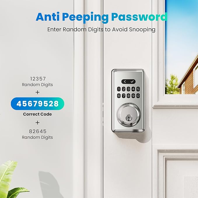 Keyless Entry Door Lock Deadbolt with Keypad, Digital Smart Locks with Code, Auto Lock, Anti-Peeking Password, Easy Installation, Satin Nickel