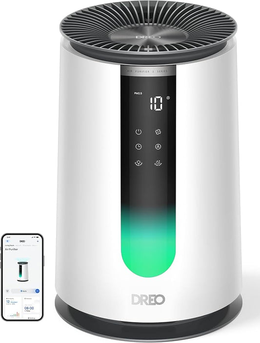 DREO Smart HEPA Air Purifier for Home, AHAM VERIFIDE Air Cleaner for Bedroom, Pets, Smoke, Dust, Pollen & Odors, Wi-Fi/Voice/Alexa, PM2.5 Monitor, Auto, Turbo, Quiet Sleep Mode, DR-HAP008S (Dreo 338S)
