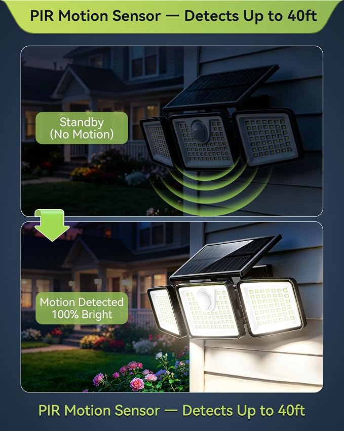 daphino 2500LM Solar Lights, Motion Sensor Outdoor Lights, 3-Head, 6 Pack