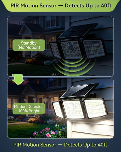 daphino 2500LM Solar Lights, Motion Sensor Outdoor Lights, 3-Head, 6 Pack