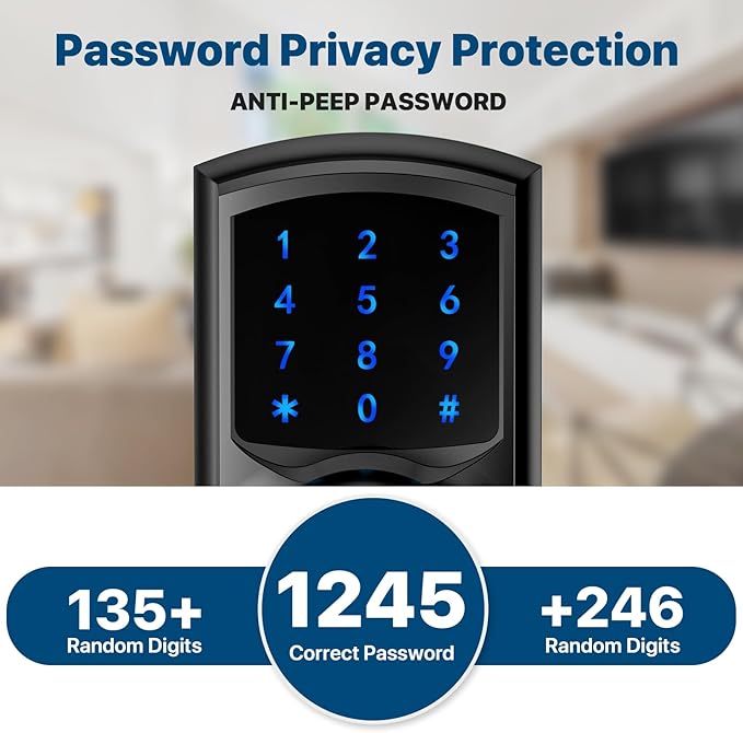 Hidalife Keyless Entry Door Knob with Code, Digital Door Lock with Keypad, Touchscreen Keypad Door Lock with Handle for Front Door Bedroom Home, Auto-Lock, Matte Black
