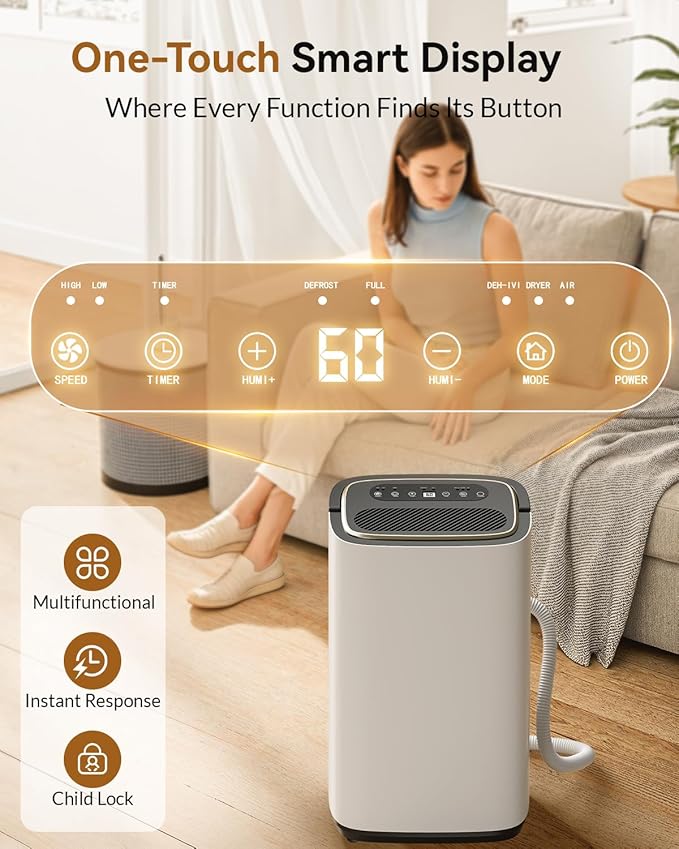 5000 Sq. Ft. Dehumidifier for Basement, 50 Pint Quiet Dehumidifiers for Home with Drain Hose, Smart Humidity Control, 24H Timer & Child Lock, Ideal for Large Rooms, Bathroom, Bedroom, Garage