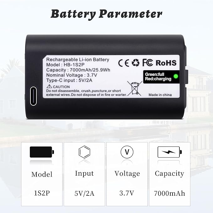 Battery Replacement for myQ Smart Garage Video Keypad Alarm System, Rechargeable Battery Compatible with MYQ 18650MH1-1S2P with USB-C Charging Cable, Li-ion 3.7V 7000mah/25.9Wh