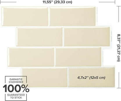 Smart Tiles Peel and Stick backsplash, Subway Cream Beige, 11.55"x8.38" | Pack of 5 (2.8 sq ft), Glossy, Heat/Moisture Resistant, Low VOC, Kitchen/Bathroom, Renter Friendly, Made in Canada