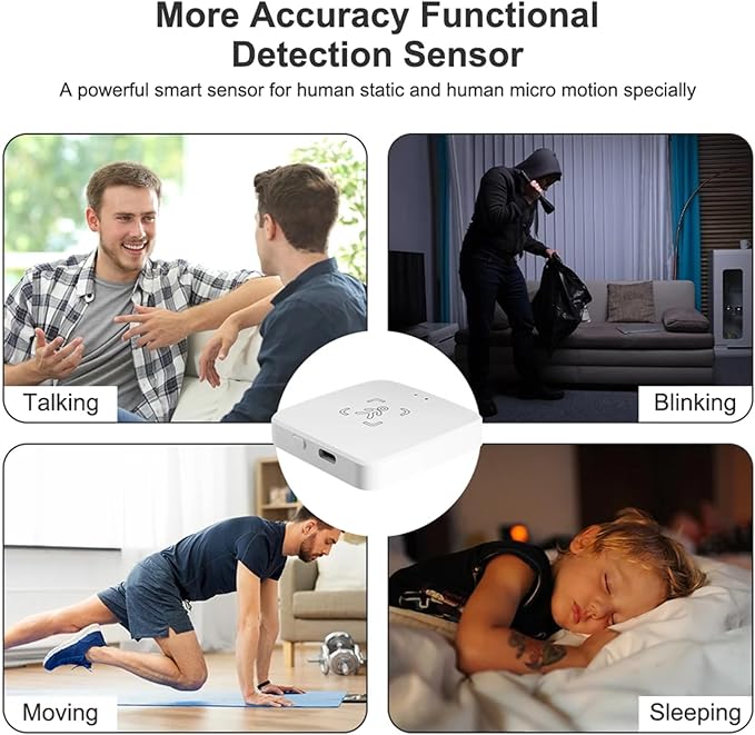 WiFi Human Presence Sensor: Smart Motion Sensor with App Notification Alerts, mmWave Radar Detector, Zone Positioning, Human Body Exists Sensor for Home Security & Home Automation