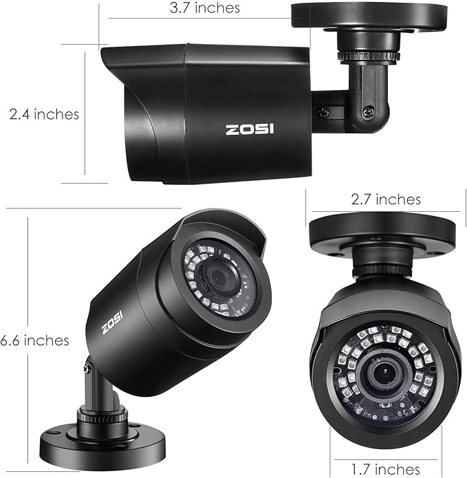 ZOSI 1080P 4 Pack HD TVI Security Cameras, 80ft Night Vision, Outdoor Indoor Weatherproof Bullet Camera for 1080P/5MP/4K HD TVI Analog CCTV DVR System (Renewed)