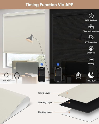 Kincmo Motorized Blinds with Remote,100% Blackout Motorized Roller Shades Work with Apple Homekit,Alexa,Google, Custom Electric Blinds with App,Voice Control (Pure Cream)