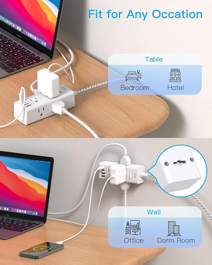 One Beat Surge Protector Power Strip, 5 Ft Flat Plug Extension Cord, 900J | 6 Outlets 4 USB Ports(2 USB C), Wall Mount Outlet Extender Small Power Strip for Travel Home Office College Dorm Room Station