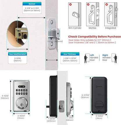 Keyless Entry Door Lock with Keypad, Electronic Smart Deadbolt, Smart Locks for Front Door, Auto Lock, Anti-Peeking Password, Easy Installation, Silver