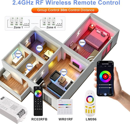 C05W RGBCCT LED Controller Tuya WiFi 2.4G RF 6Pin PWM for SMD FCOB Strip