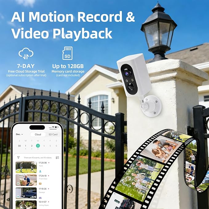 Security Cameras Wireless Outdoor 355° Pan Rotating 2K Color Night Vision Cameras for Home Security WiFi Battery Outdoor Camera Motion Detection 2-Way Talk IP65 Spotlight Siren SD/Cloud Storage