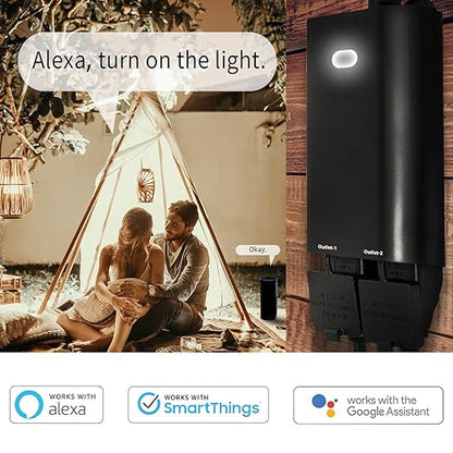 Z-Wave Dual Smart Outlet, Outdoor Zwave Smart Plug, Waterproof Dual On/Off Socket, Z Wave Hub Required, Built-in Repeater, Compatible with SmartThings, Wink, Alexa, Google Assistant