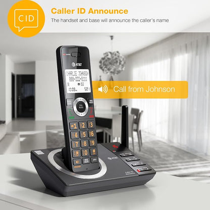 AT&T CL82218 2-Handset DECT 6.0 Cordless Phone, Charcoal Black | Large Display, Big Buttons, Answering Machine, Smart Call Blocker