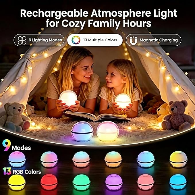 LOFTEK Sphere Night Light,Magnetic Rechargeable,Color Change Ambient Light | Stepless Dimming, Auto Timer, Decorative Mood Light, Hangable, IP65 Waterproof for Indoor Outdoor use, Gift