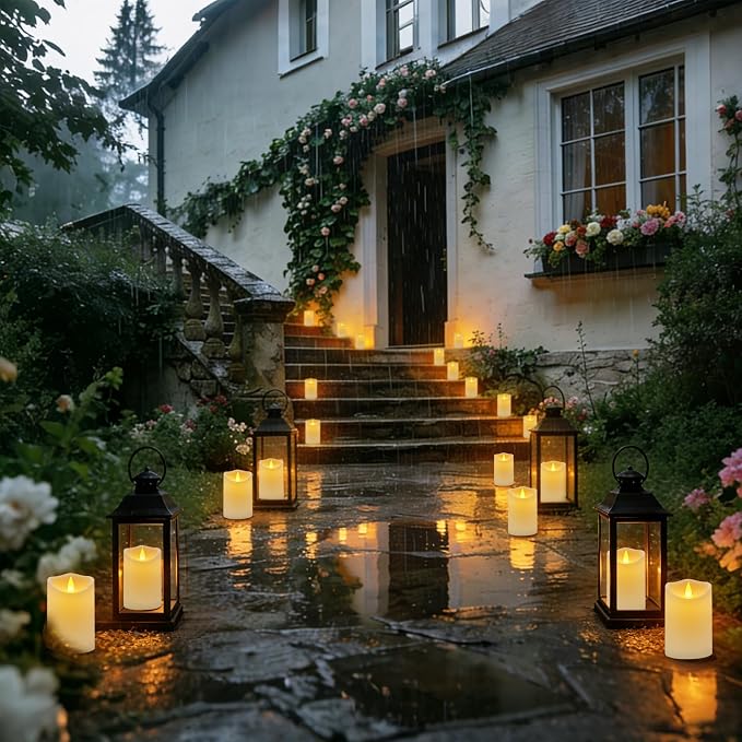 Flameless Candles 4" 5" 6" Outdoor Indoor Pillars Battery Operated Flickering Candles Include 10-Key Remote Timer 400+ Hours by 2 AA Batteries (White Candle - Warm light, 3"D x 4"|5"|6" H - 6 Pack)