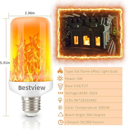 Bestview LED Flame Effect Light Bulbs,4 Modes Smart E26/E27 Base Flickering Fire Light Bulb with for Halloween, Christmas, Party, Porch, Indoor&Outdoor Home Decoration Lighting (Yellow 4 Pack)