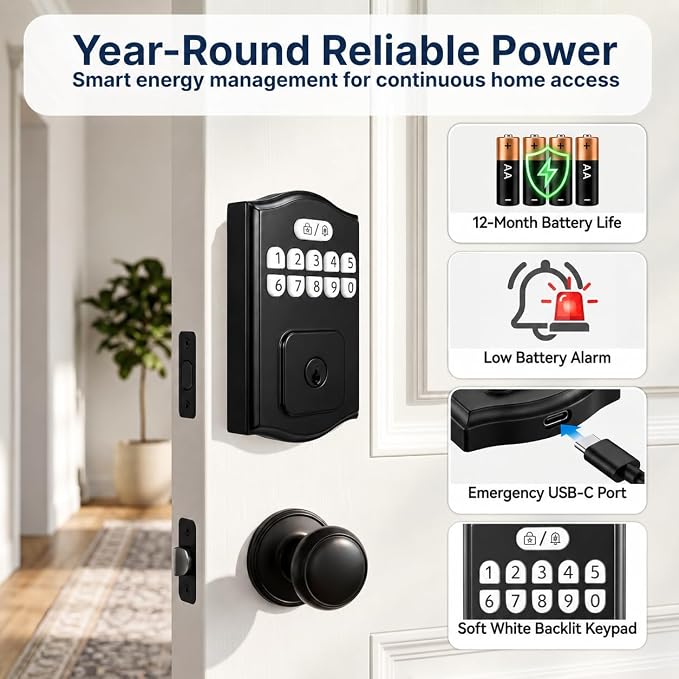 Keyless Entry Door Lock, Smart Deadbolt with Keypad, Electronic Deadbolt with 200 User Codes & 4 Backup Keys, Auto-Lock Smart Door Lock for Front Door, Easy DIY Installation