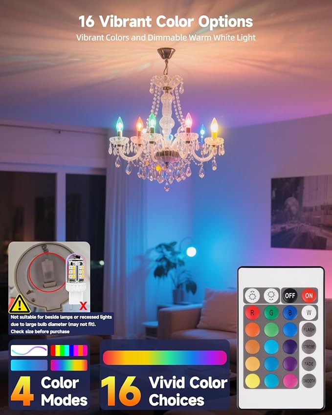 G9 LED Bulb Color Changing Remote Controlled, G9 RGB Light Bulbs LED Not Smart, 3W 100-240V 2700K Warm White+15 Multi Color for Indoor, Party & Christmas Decor (2 Bulbs and a Remote)