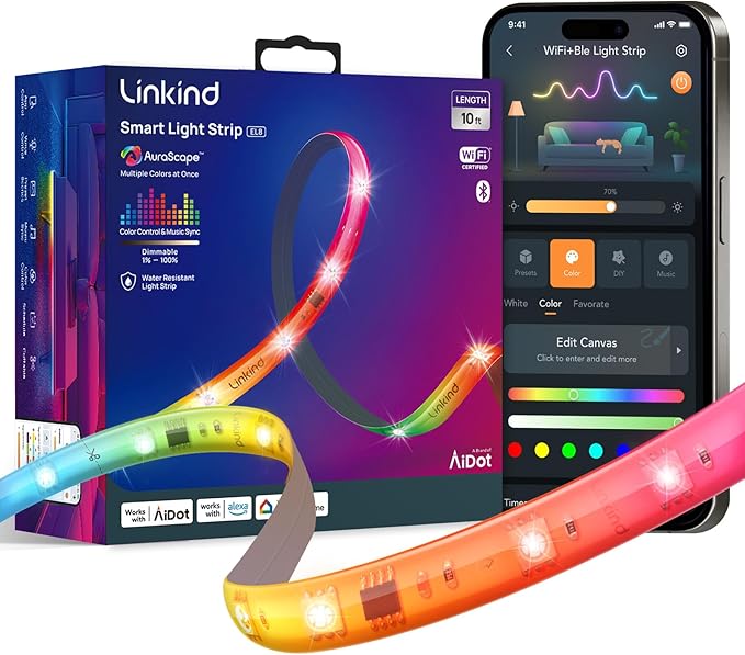 Linkind Matter Smart Light Bulb 2 Pack 1600LM 100W and LED Strip Lights RGB 10ft Compatible with Alexa and Google Home