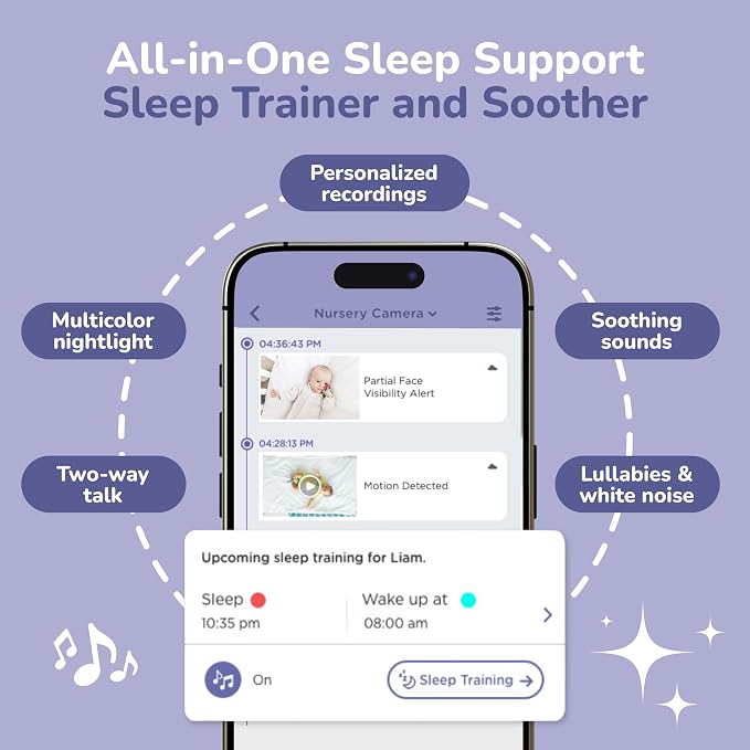 Hubble Connected SkyVision AI-Enhanced Smart Camera Baby Monitor with Secure Connection, Crib Mount, Remote Pan Tilt Zoom, 2-Way Talk, Night Vision, Nightlight, Soothing Sounds, Wellness Tracker, App