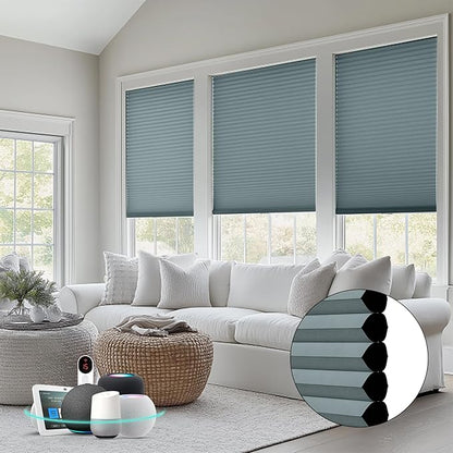 Bringnox Smart Motorized Cellular Shades,with Google Home and Alexa Via HUB,and Customized(Blackout Blue-110, Blackout)