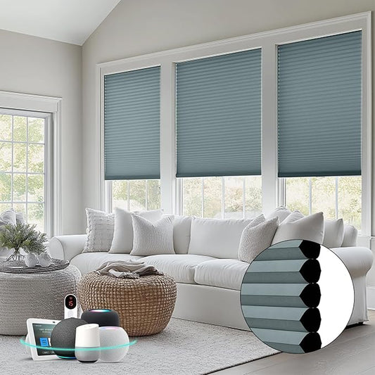 Bringnox Smart Motorized Cellular Shades,with Google Home and Alexa Via HUB,and Customized(Blackout Blue-110, Blackout)