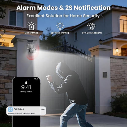 4G LTE Cellular Security Camera Solar Security Cameras Wireless Outdoor No WiFi Security Camera 24/7 Recording,2K Color Night Vision,2-Way Talk,Cloud & SD Card Storage,IP65,Built-in SIM Card