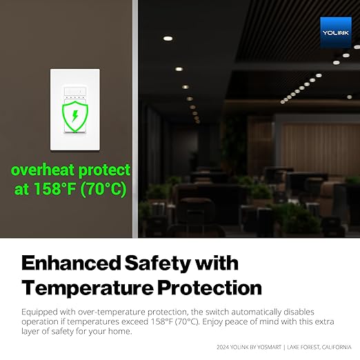 Wall Switch, YoLink 1/4 Mile Super Long Range Smart Light Switch Single Pole 10A in-Wall Switch Compatible with Alexa Google Assistant Home IFTTT, ETL Listed, Neutral Wire Needed, YoLink Hub Required